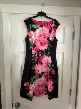 Floral Print Fit & Flare Dress in Pink and Black